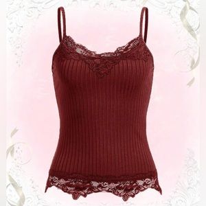 burgundy contrast lace cami top